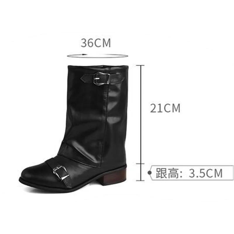 ASILETO 2024 New Women Midcalf Boots 3.5cm Square Heel Wide Leg Round Toe Buckles Black Apricot Casual Big Size 43 44 45 46 47