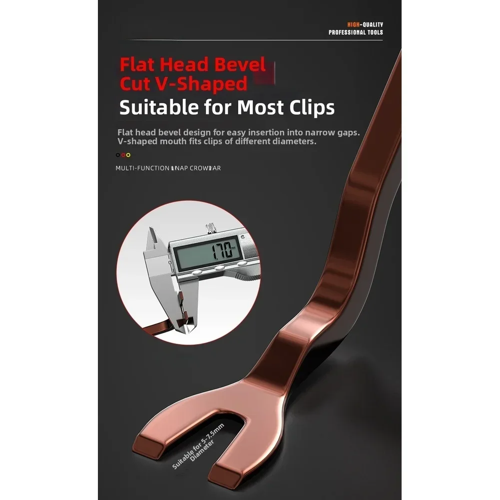 Car Trim Panel Extraction Tool Made of Hardened Alloy Steel with Knockable End V Shaped Tip and Ergonomic Grip for Repeated Use