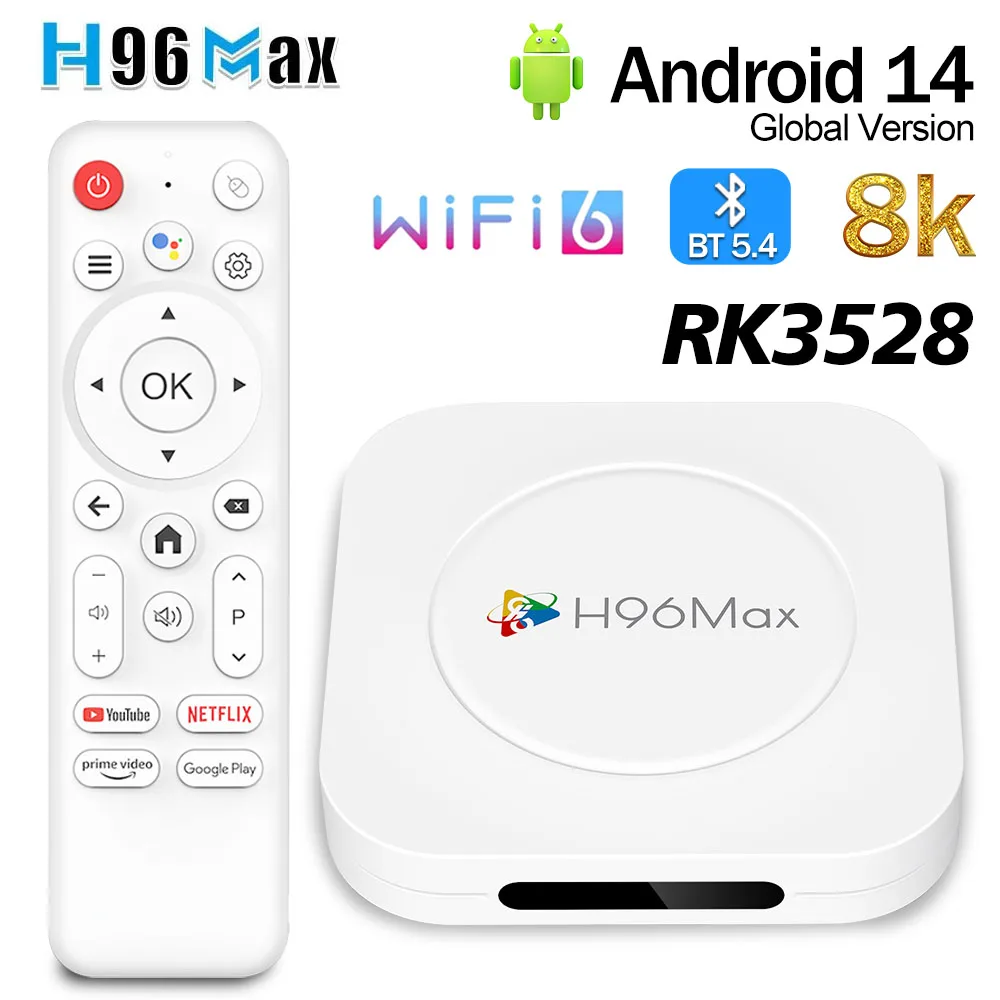 H96 MAX M1 Plus Android 14.0 TV BOX RK3528 WIFI6 8K HDR10 LAN 100M BT5.4 4GB 128GB صوت مساعد مشغل الوسائط صندوق التلفزيون الذكي