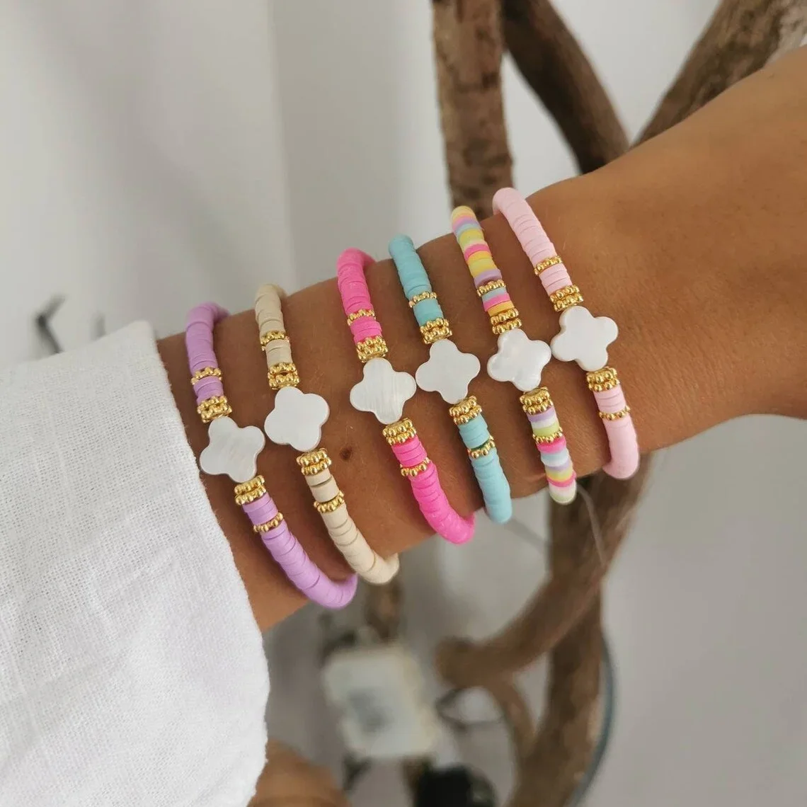 CCGOOD Bracelet for Women Shell Flower Surf Bracelets Handmade Boho Summer Beach Adjustable Stackable Polymer Clay Jewelry