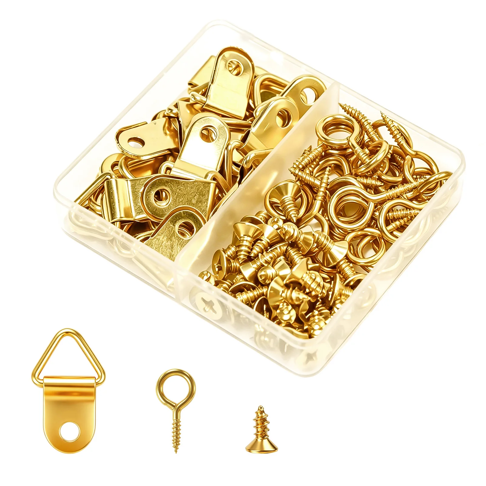 90pcs D-Ring Picture Hangers,Screw Eye Pins Hooks With Nails For Hanging Photo Frames Canvas Artwork Paintings