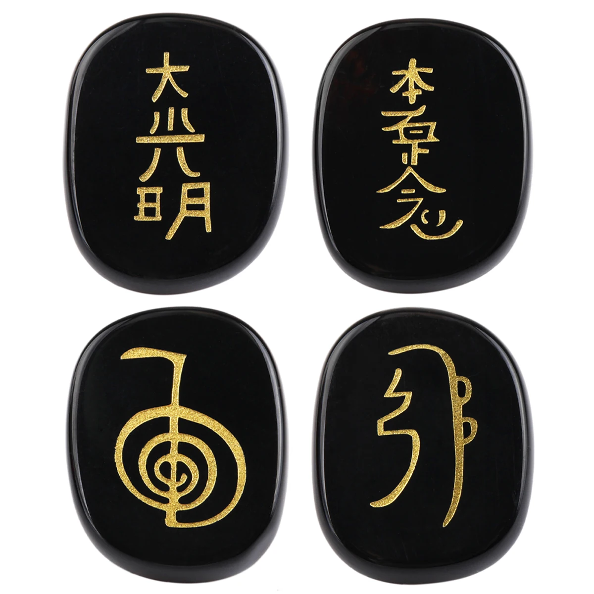

4pcs/Set Natural Crystal Stone Engraved Chakra Stones Palm Stone For Reiki Balancing Yoga Meditation