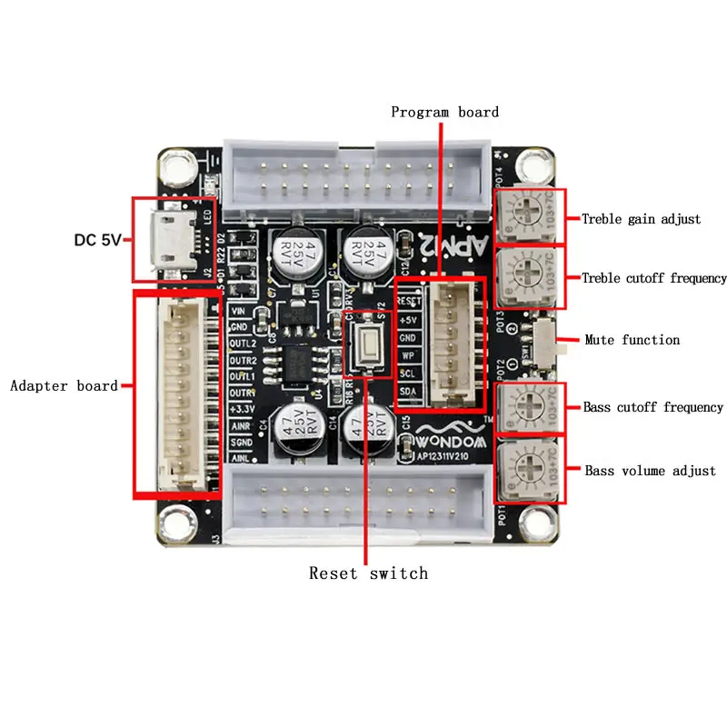 Hot sell ADAU1701 2.1 DSP Audio Processor Pre-tone Adjustment Volume Control Board Electronic Bi-frequency