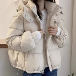 Parkas de algodão coreano feminino, casaco de inverno com capuz, grosso quente, jaqueta puffer solta, Outwear Sólido Feminino, Zipper Fashion, Oversize