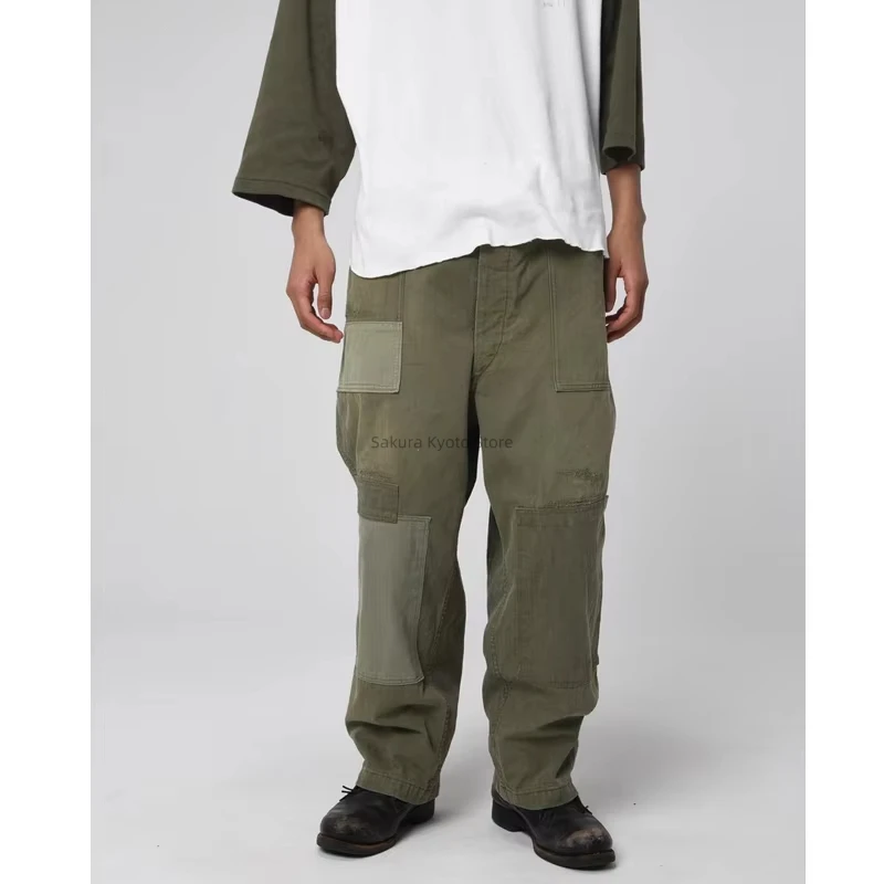 

BOW R/AGEING PANT Schwerer Schaden, alter Patch-Overall zu machen. Lässige, gerade Twill-Hose
