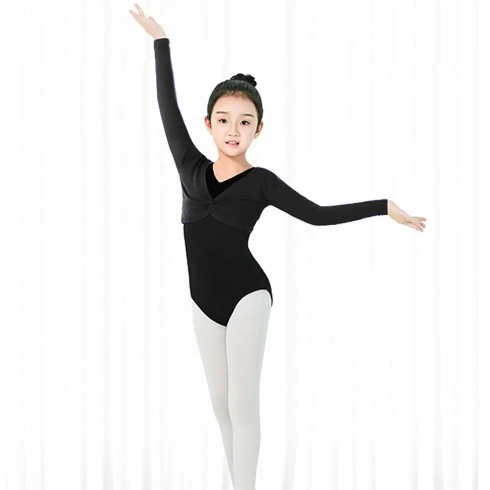 أزياء عالية الخصر الفتيات الباليه المحاصيل قمم طويلة الأكمام القطن الباليه شال لينة الجمباز شال الاطفال #2