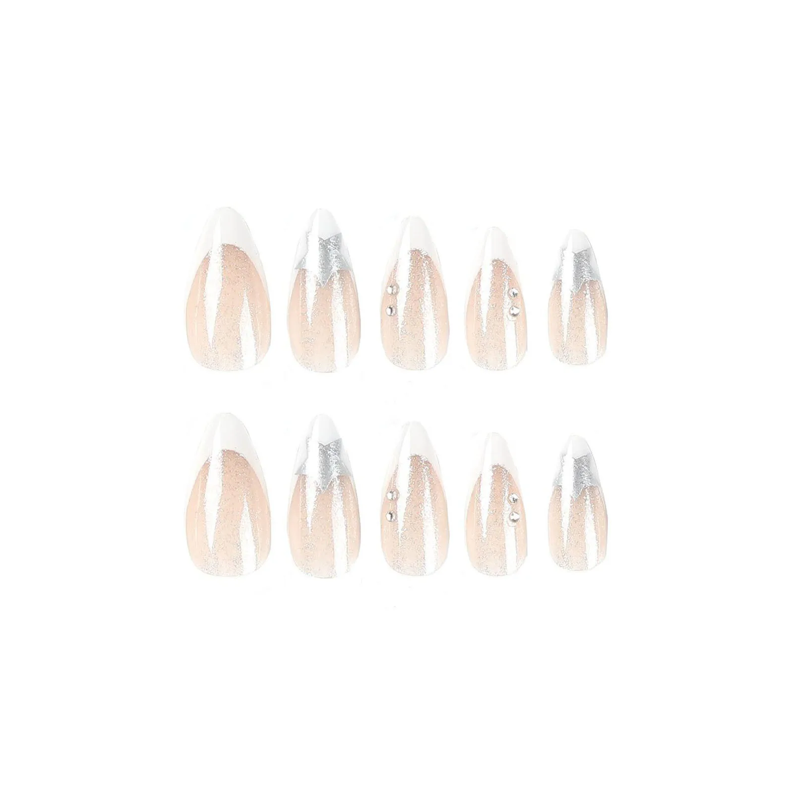 Silver Stars Almond False Nail Lightweight Wear Stylish Color Matching for Manicure Lovers and Beauty Bloggers