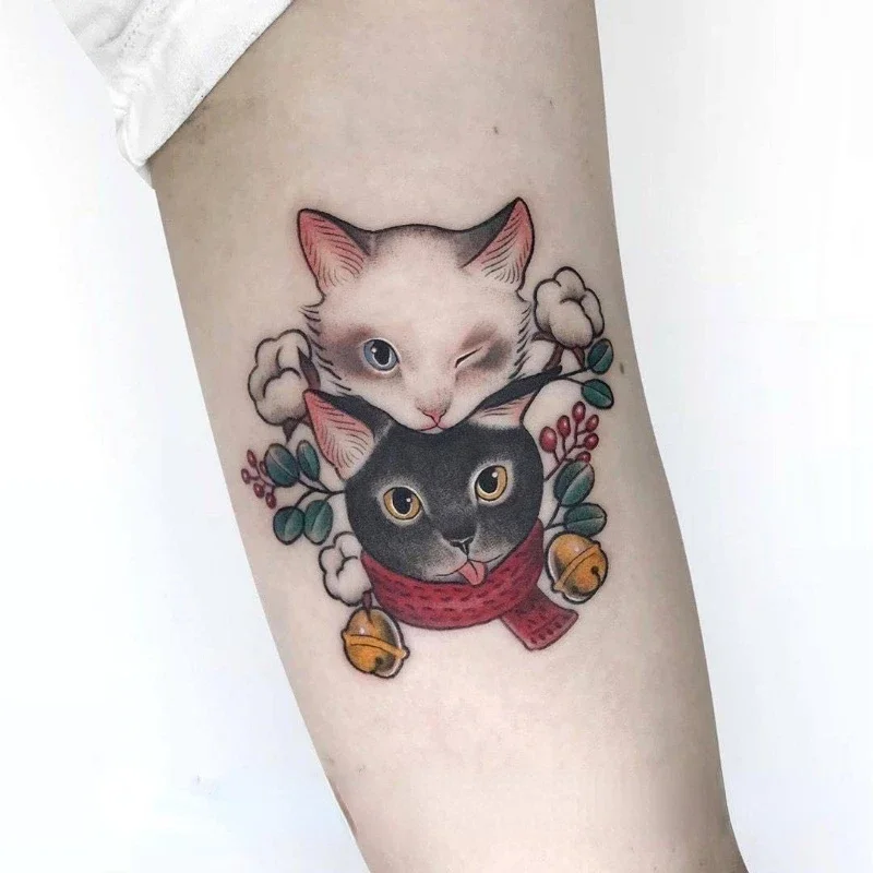 

Anime Black White Bell Cat Temporary Tattoos Kawaii Cartoon Waterproof Fake Tattoo Sticker Arm Hand Body Art Tatoo