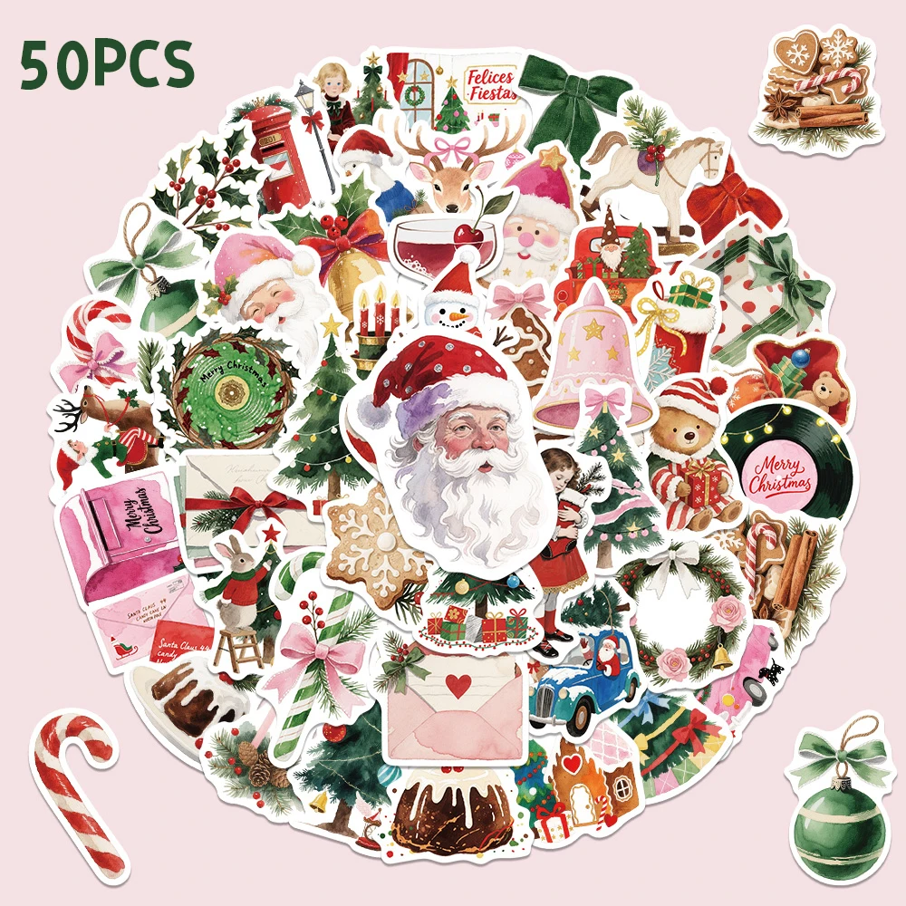 

50PCS Christmas Aesthetics Sticker Exquisite Cartoon Sticker Water Bottle Laptop Phone Cup Skateboard Luggage Decorative Decals