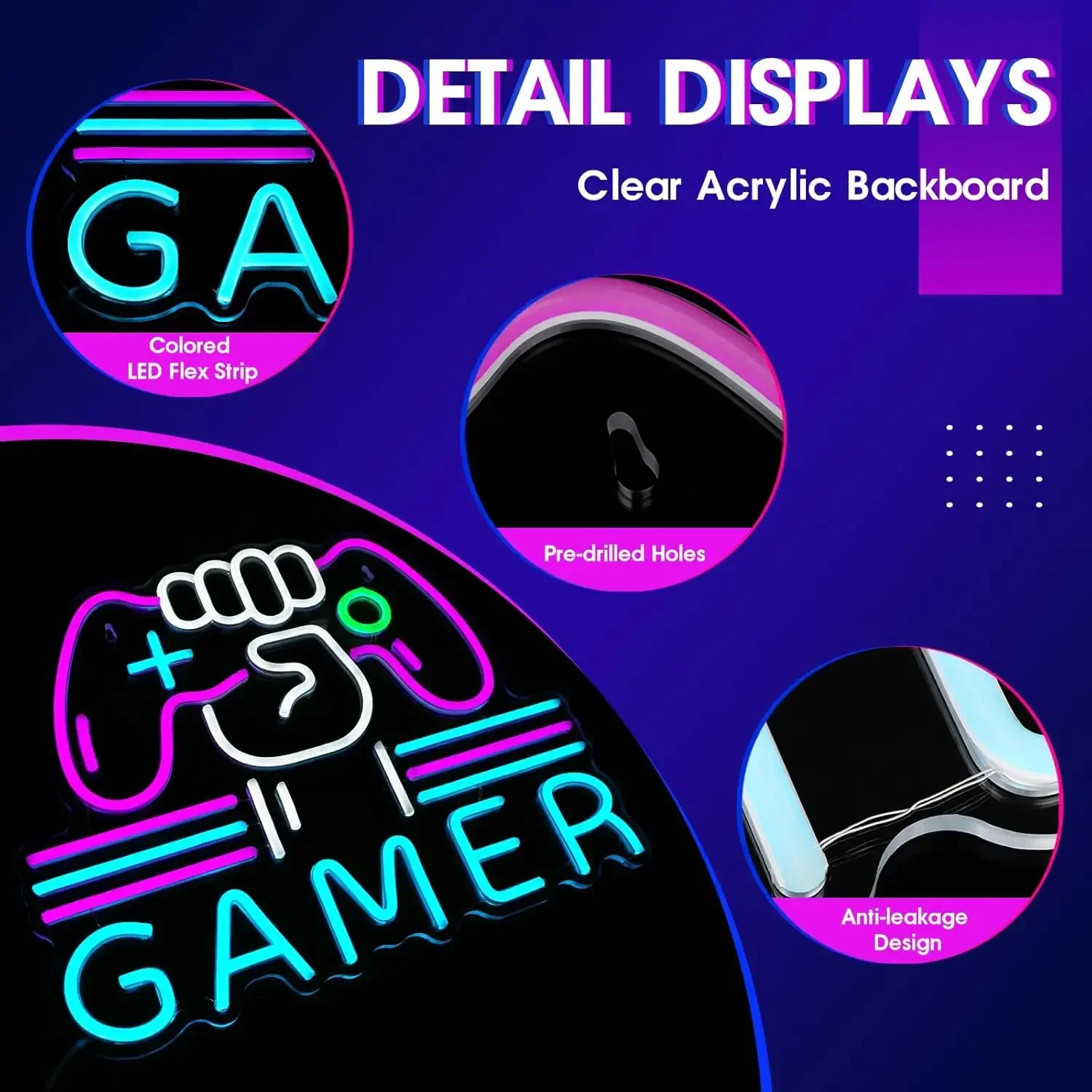 Gamer Neon Sign LED Wall Art USB Powered Acrylic Gamepad Fist Glow Lamp Gaming Room Bedroom Streaming Setup Boys Den Decor