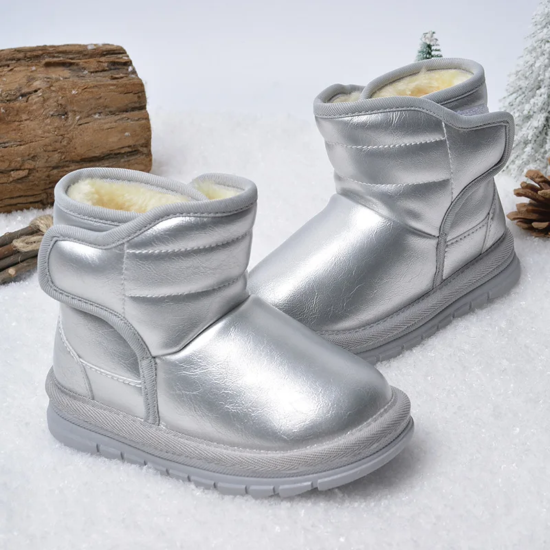 Winter Children Snow Boots Baby Warm Cotton Shoes With Thick Fur Boys Girls Fashion Winter Short Boots Kids Large Hook Shoes