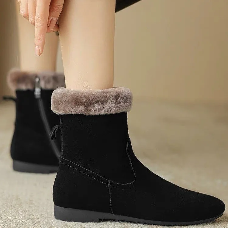 New Fashion Women Ankle Boots Winter Suede Leather High Heels Spring Autumn Luxury Suede Pointed Shoes Block Mid Heels Booties