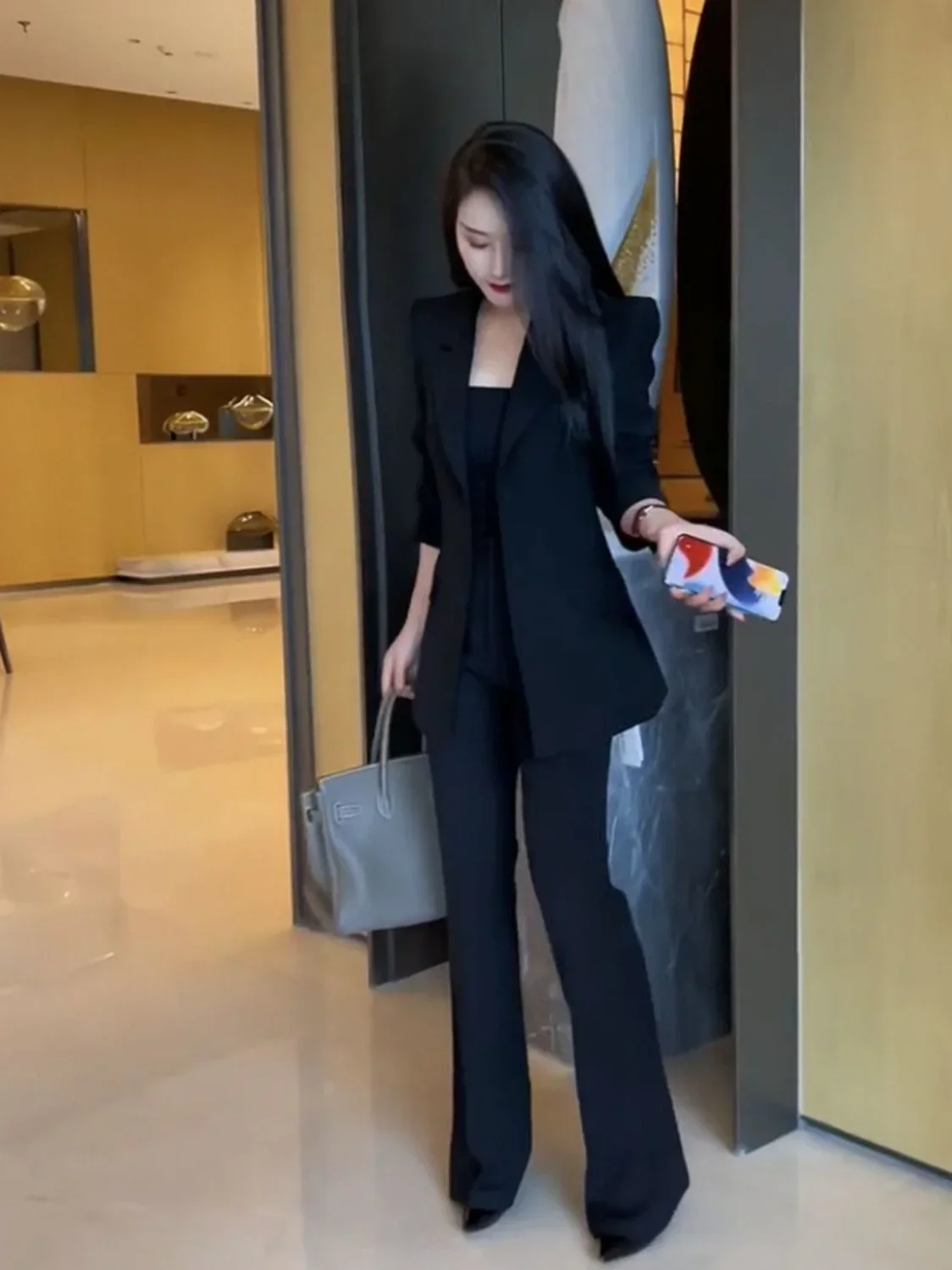 Women\'s Blazer and Pants Two Piece Set Business Suits Formal Black Ladies Trouser Autumn Winter New In Matching Groups Aesthetic