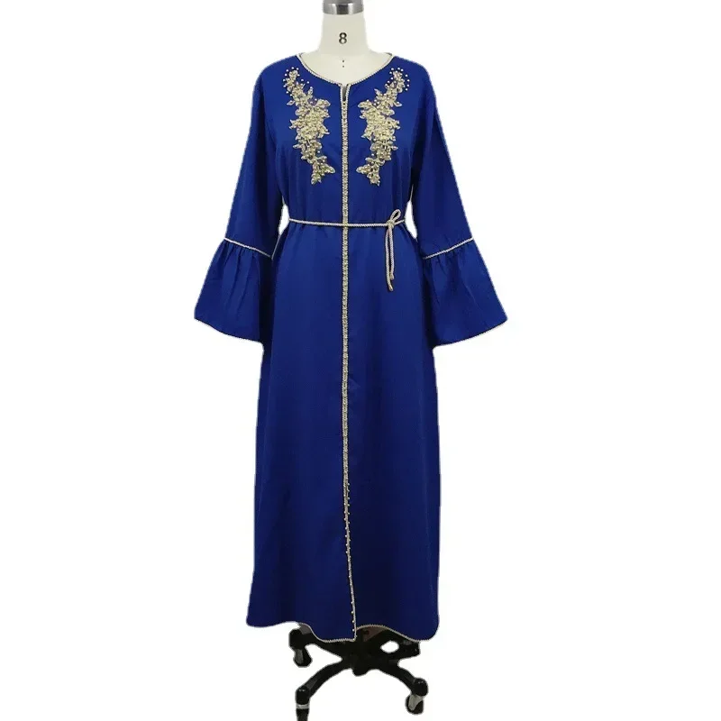 Vestido feminino com gola v babados manga pérola, Abaya muçulmana elegante, roupeiro kaftan marroquino, kaftan islâmico, vestidos de Dubai, vestido