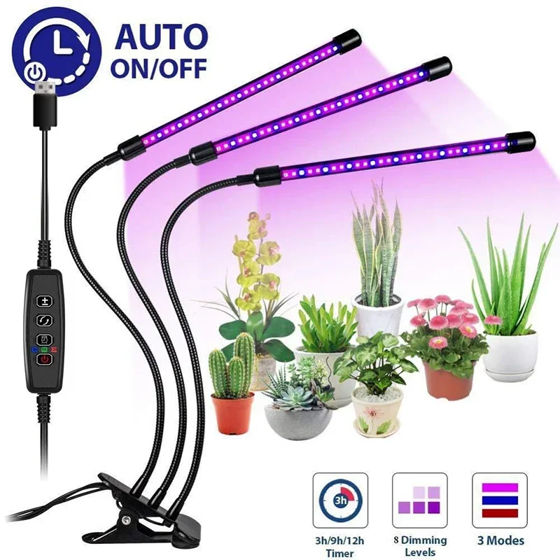 1-5 Heads Usb Led Plant Grow Light Full Spectrum Timer Dimbare Fyto Lamp Clip Bureau Kweeklamp Bollen Succulente Groente Bloem