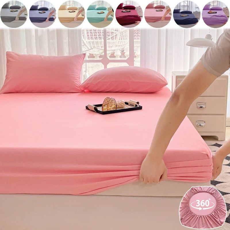 

Rural Style Fresh and Elegant Solid Color Fitted Sheet Thicken Dust Cover Full Surround Anti Slip for Single Double King Queen