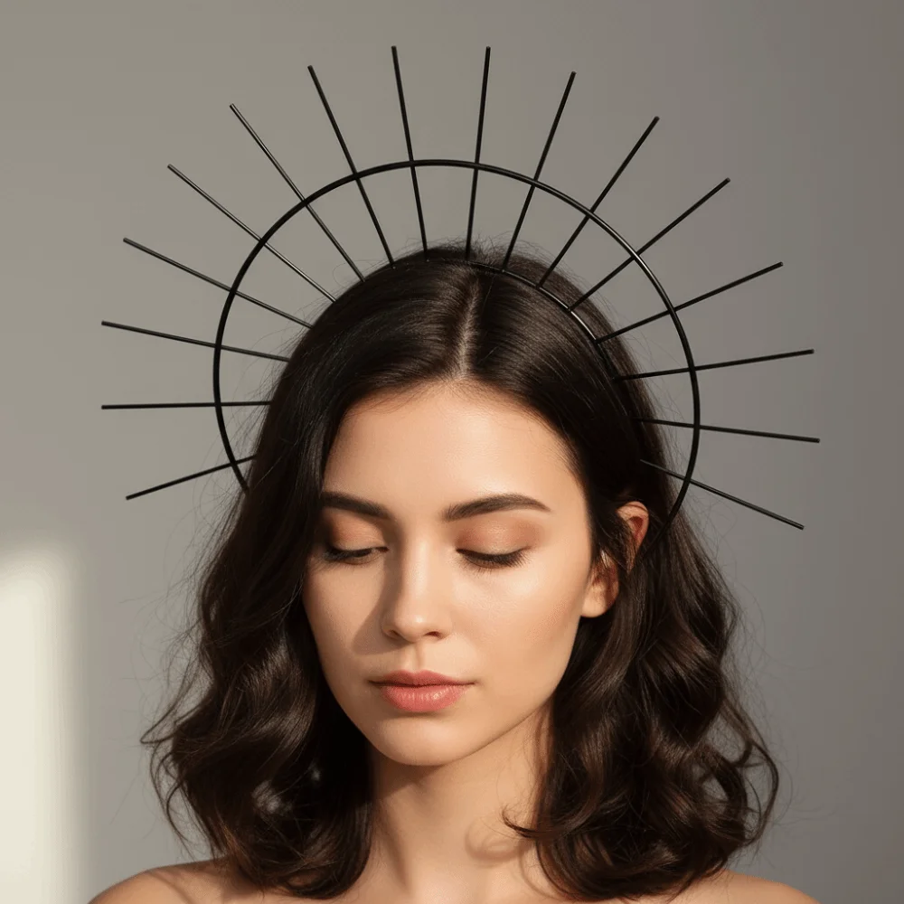 Gothic Glory Sun Crown Lolita Cross Spiked Headpiece Black Color Photography Performance Renaissance Cosplay Headband
