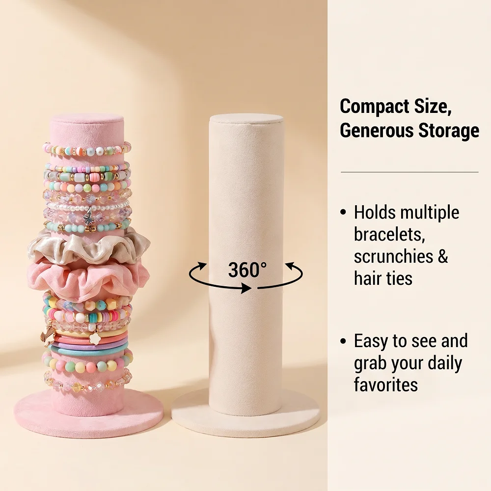 Vertical Velvet Bracelet Display Stand Multi-functional Jewelry Storage Organizer for Bangles Hair Ties Scrunchies & Accessories