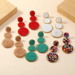 French Fashion Pendant Earrings Female Handwoven Flower Rice Bead Earrings Bohemian Jewelry for Women