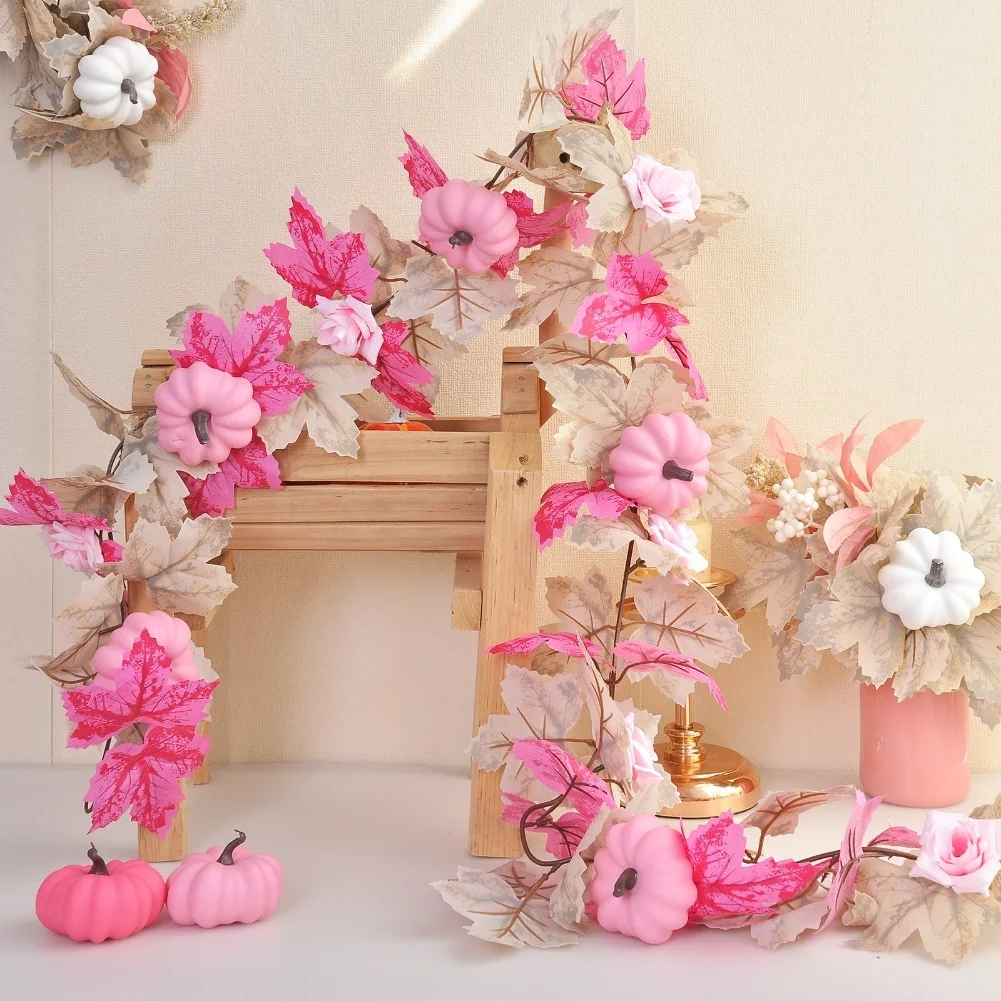 Autumn Harvest Garland 175cm with Pumpkin and Accents for Festive Home Decoration and Seasonal Mantel or Stairway Display