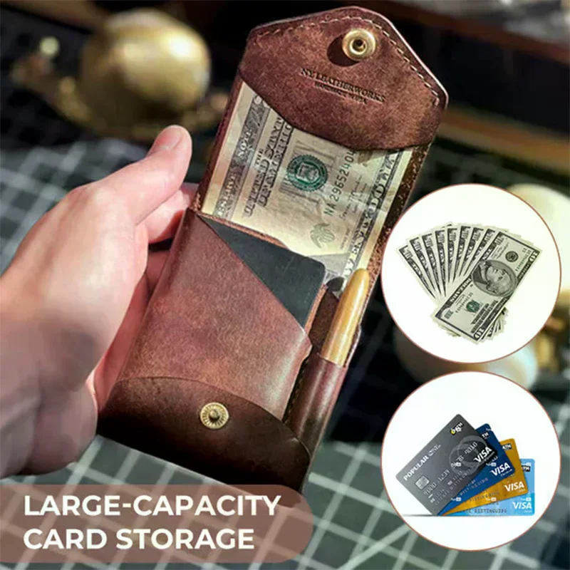 

Multifunctional Compact Wallet,Handmade Leather Card Holder/Wallet,Small Slim Thin Compact Credit Card Wallet,Built-In Pen Slot