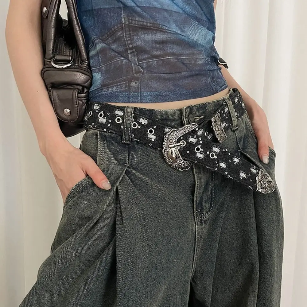

Personality Korean Style Retro Jeans Belt Y2k Harajuku Metal Buckle Belts Aesthetic Punk Vintage Wide Belt Clothing Accessories