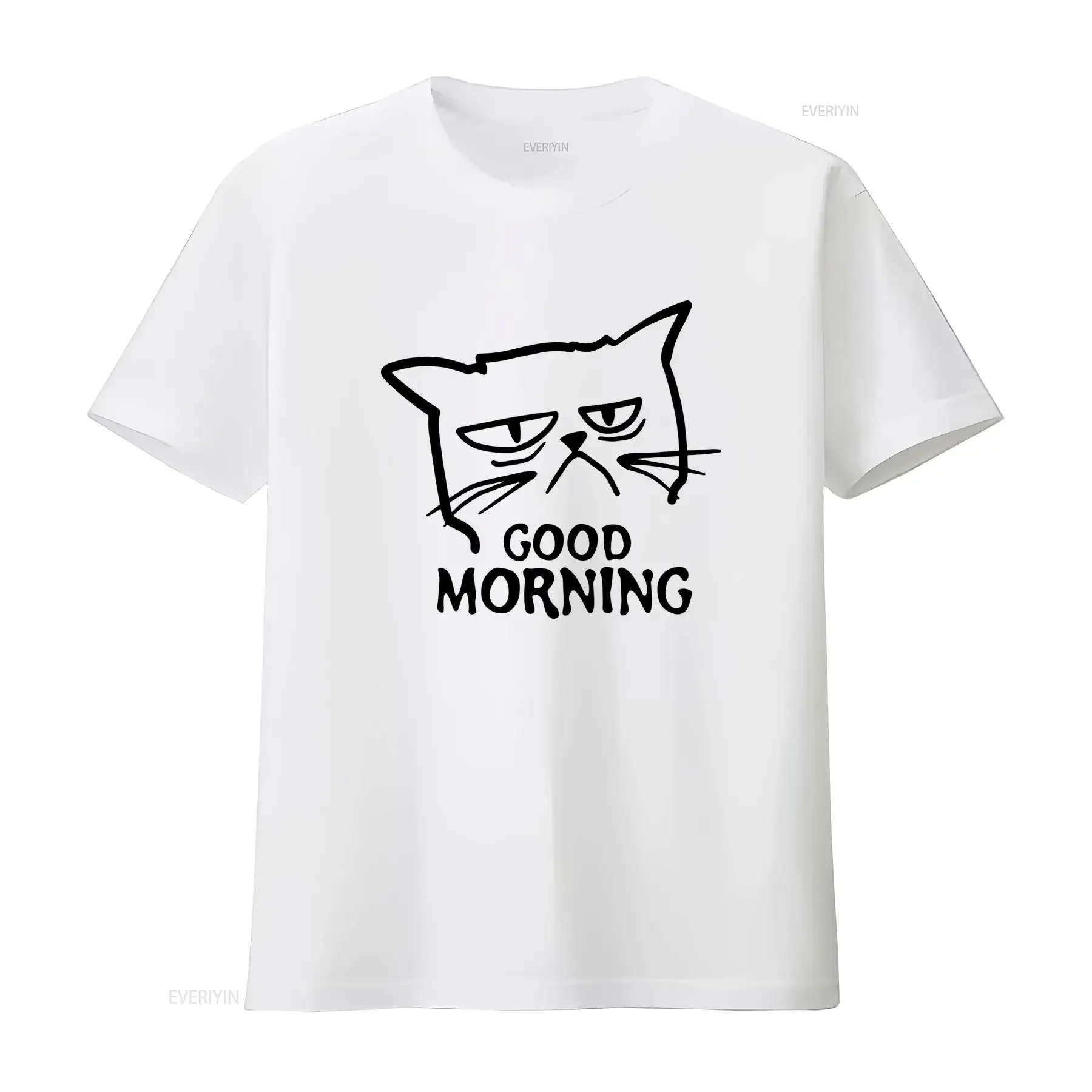 Unimpressed Cat Good Morning Kitten Meow Pet Funny T Shirt for M1490 vintage Washed graphic Unisex homme streetwear Stretched