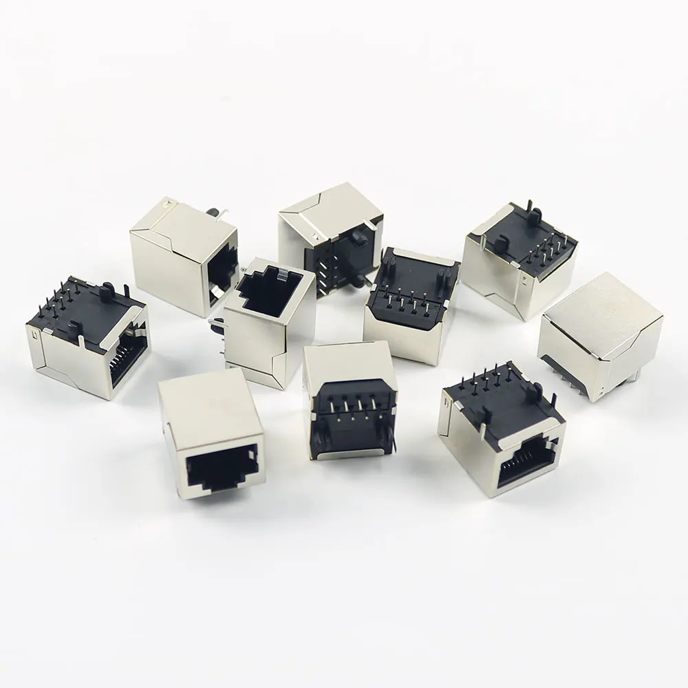 10Pcs RJ45 Socket 8 Pin Cable Interface Shielded Crystal Head Light Copper Shell Connector Female 8P8C RJ45 Socket