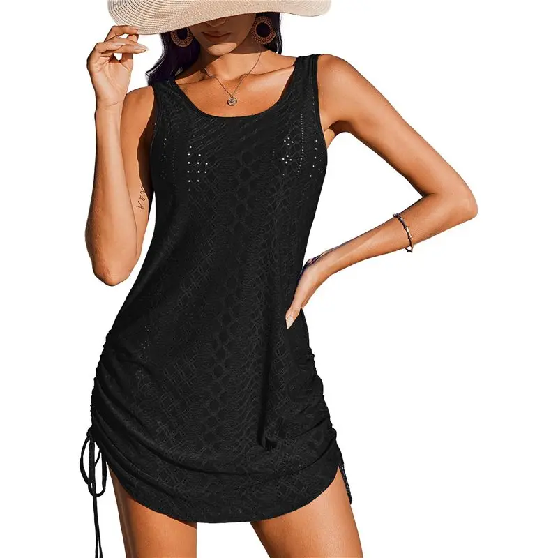 

Пляжная накидка ABHT для женщин, вязаная крючком, ажурная, без рукавов, с завязками, платье-топ