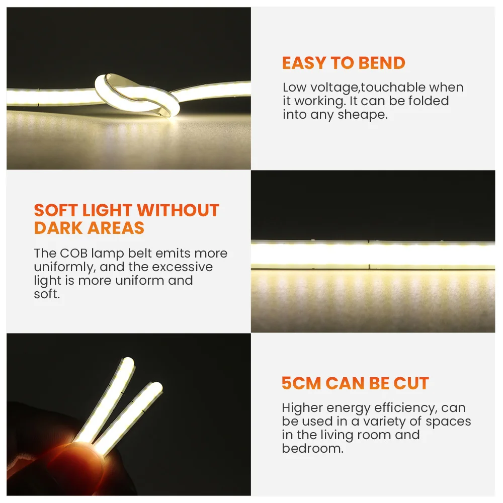 LED COB Strip Light 5V USB 3mm 5mm 8mm PCB High Density Linear Lighting 320 LEDs Flexible Tape Lights Warm Natural White Decor