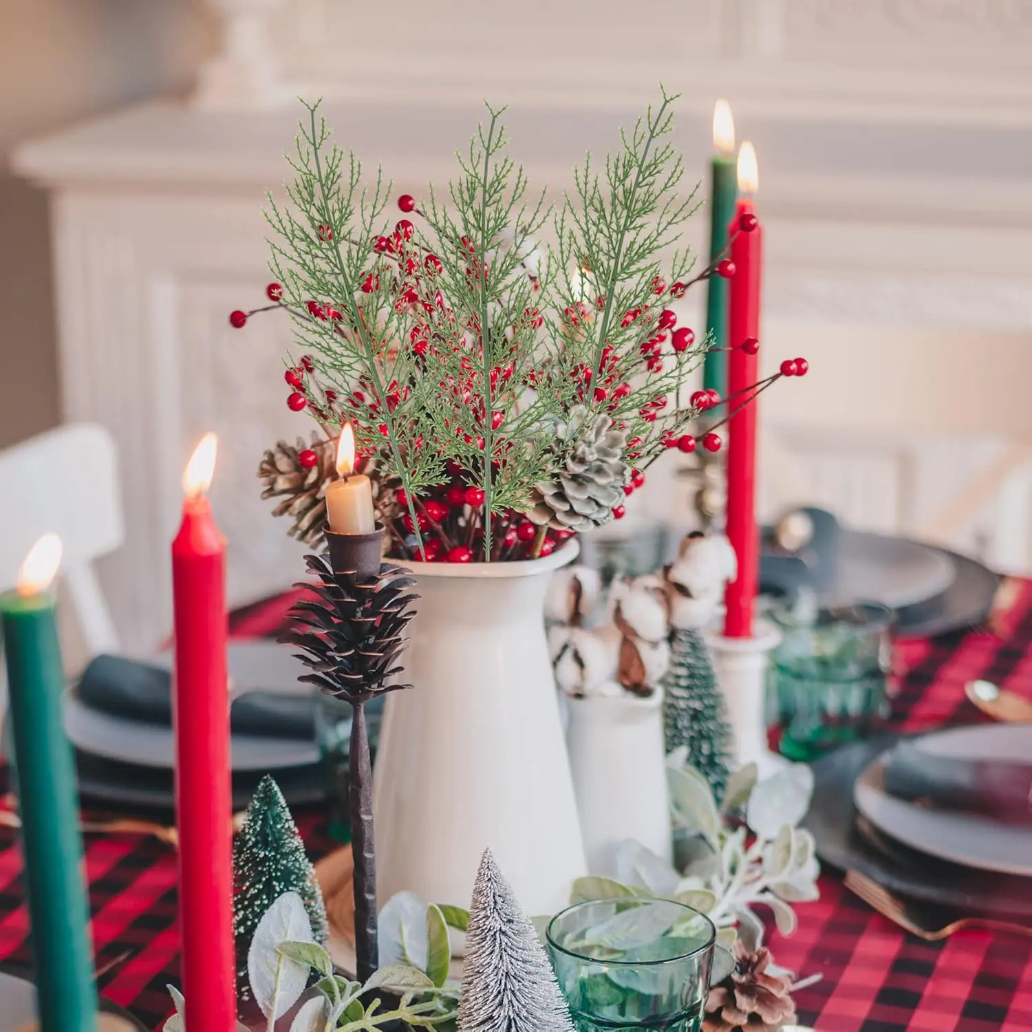 

10Pcs Artificial Plants Plastic Pine Needle Green Tree Festival Party Decor Home Courtyard Accessory Diy Scrapbook Table Decor