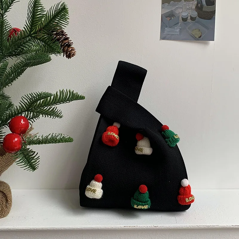 3 estilos de bolsos de punto de la serie navideña y de Año Nuevo a la moda, bolsos de compras versátiles para ir al trabajo, regalos hechos a mano, bolsas de dulces