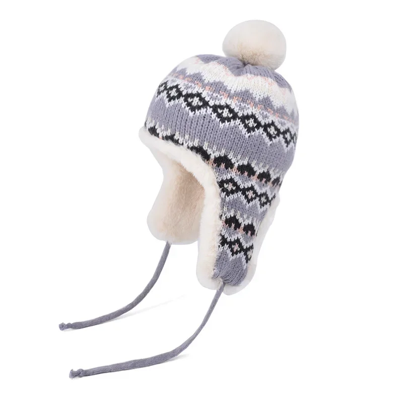 Korean version versatile knitted hat for children's winter warmth, ear protection, Lei Feng hat with velvet pullover cap