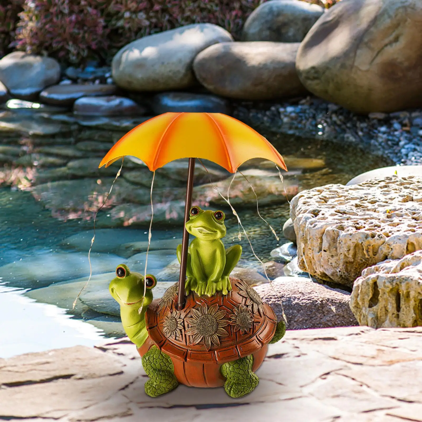 

Solar Statues Lights Frog Siting on Turtle Holding Figurines Solar Light Decoration for Yard Gardening Gifts Patio Garden Women