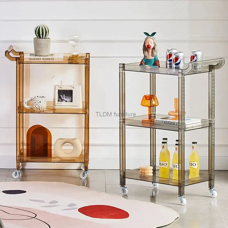 Acrylic Salon Trolleys with Wheels Light Luxury Salon Furniture Beauty Salon Barber Shop Transparent Nail Tool Trolley cart Z