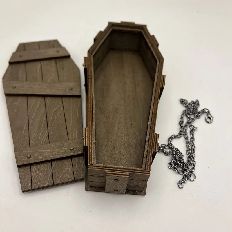 Handmade Mini Wooden Coffin Ornament With Chain Gothic Halloween Horror Table Decor