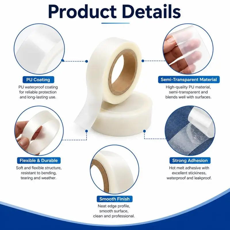 1~3 Rolls Length 20 Meters Width 18/20/22 Mm Waterproof PU Coating Fabric Seam Sealing Tape Hot Melt Repair Tape