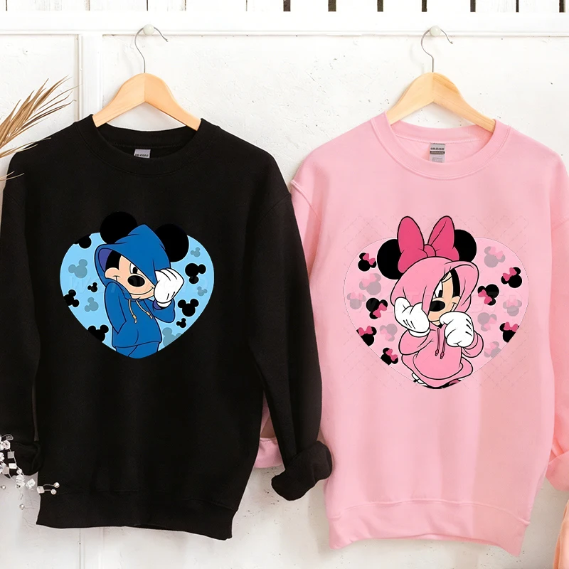 

Забавная толстовка с Микки Маусом и Минни, пуловер для пар на День святого Валентина, винтажный классический свитшот с персонажами, с круглым вырезом, в стиле 90-х, для женщин и мужчин
