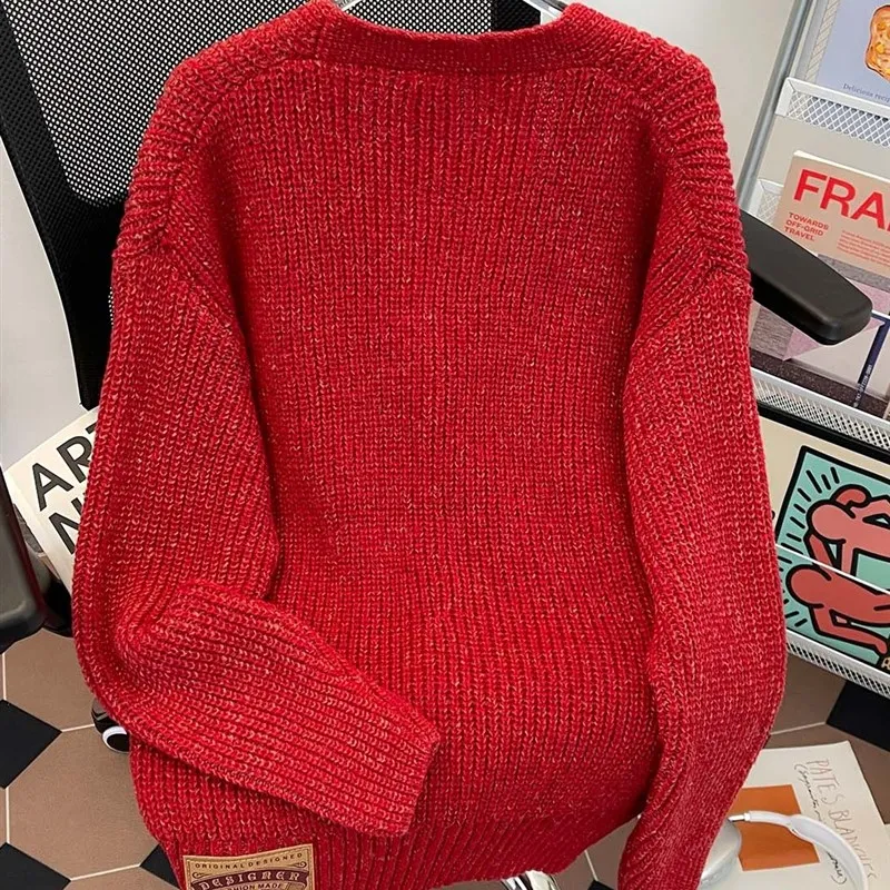 

New 2025 Men's V-Ne Knitwear Cardigan Loose Casual Autumn Winter Thi Warm Pure Color Teenager Sle Button Closure Sweater