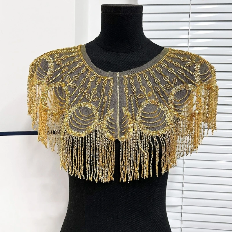 Women's 1920s Beaded Tassels Embroidery Sequins Shawl Wrap Fringed Evening Party Capes Wedding Bridal Cover Up Scarf