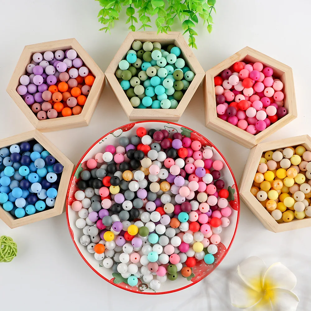 

50pcs 12mm Silicone round Beads Mix colour Baby Teething Toy DIY pacifier Chain Silicone Beads Teether For Necklace