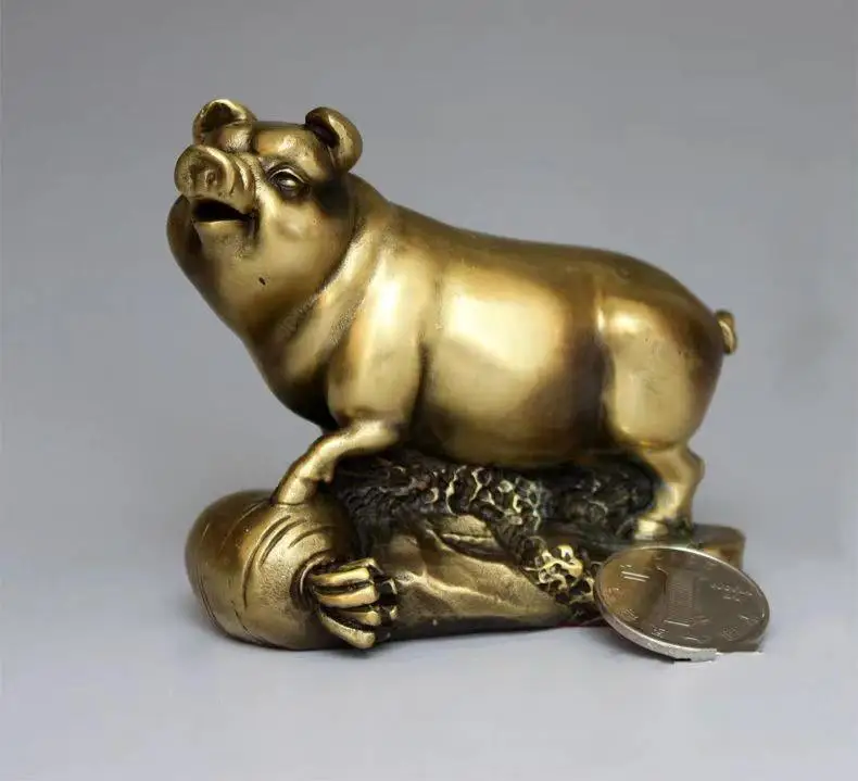 

Chinese Zodiac Golden Pig Statue Boar Figurine Feng Shui Animal Bronze Color