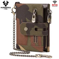 Cartera Oxford para hombre con bloqueo RFID, tarjetero, monedero con cremallera, monedero clásico de motociclista, cadena corta, Portomonee