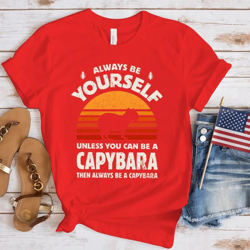 Hot Capybara Print T-Shirt Loose Short Sleeve Harajuku Casual Tops Women T-Shirt