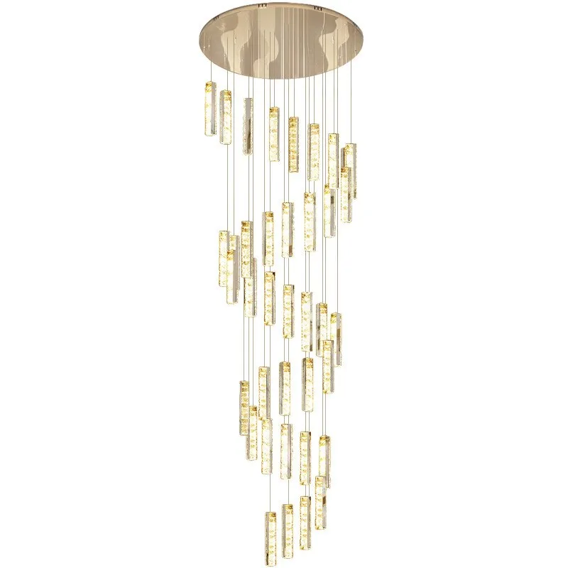 

Staircase LED ceiling Crystal Chandelier lighting for Hotel lobby Spiral home lighting fixture Gold Silver Long LED Chandeliers