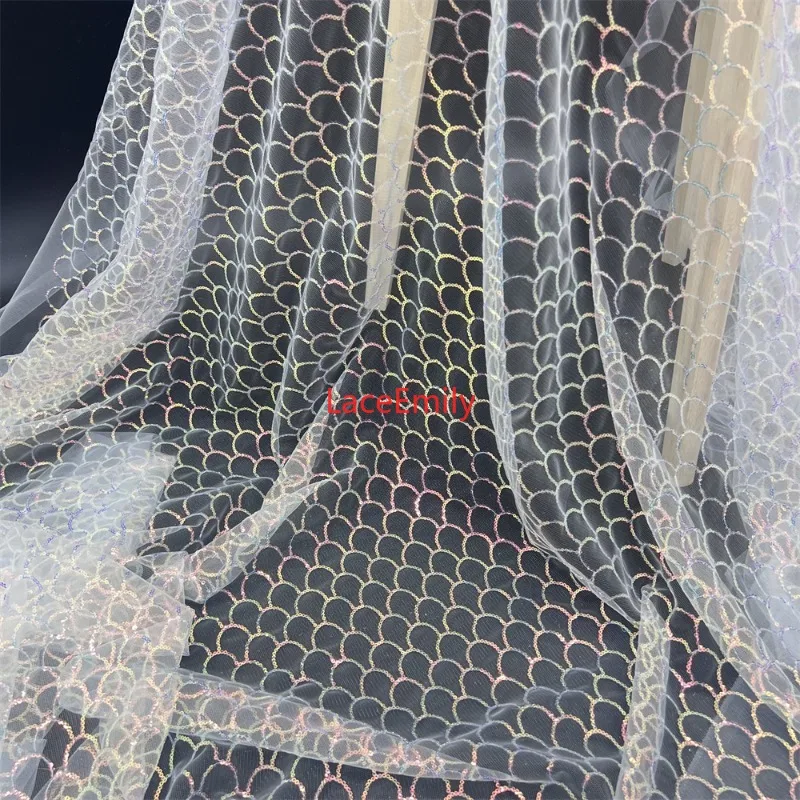 

2 Yards Fish Scale Sequin Glitter Fabric Net Embroidery Spring and Summer for DIY Sewing Clothes Skirts Dresses Handmade Cloth