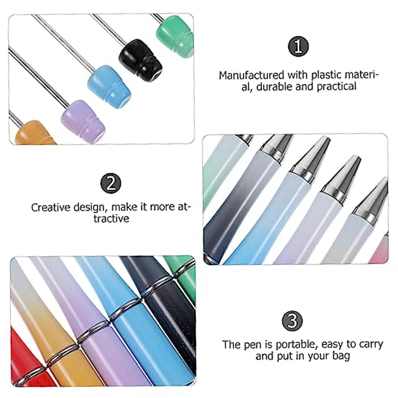 240Pcs DIY Bead Pen Crafting Supplies Assorted Gradient Glitter Empty Ballpoint Pens