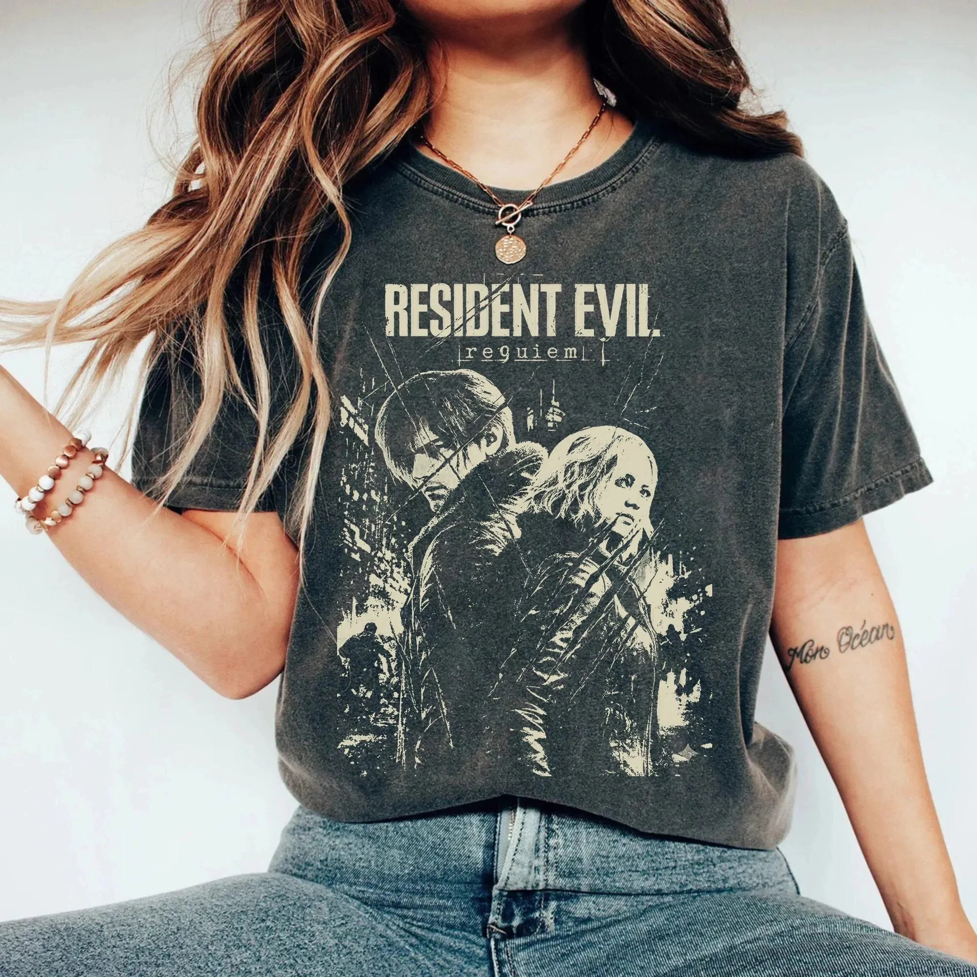 Resident Evil 9 Requiem graphics 100%Cotton unisex acid wash shirt 2026 Summer New Men fashion Y2k Short sleeve Tshirt fan gift
