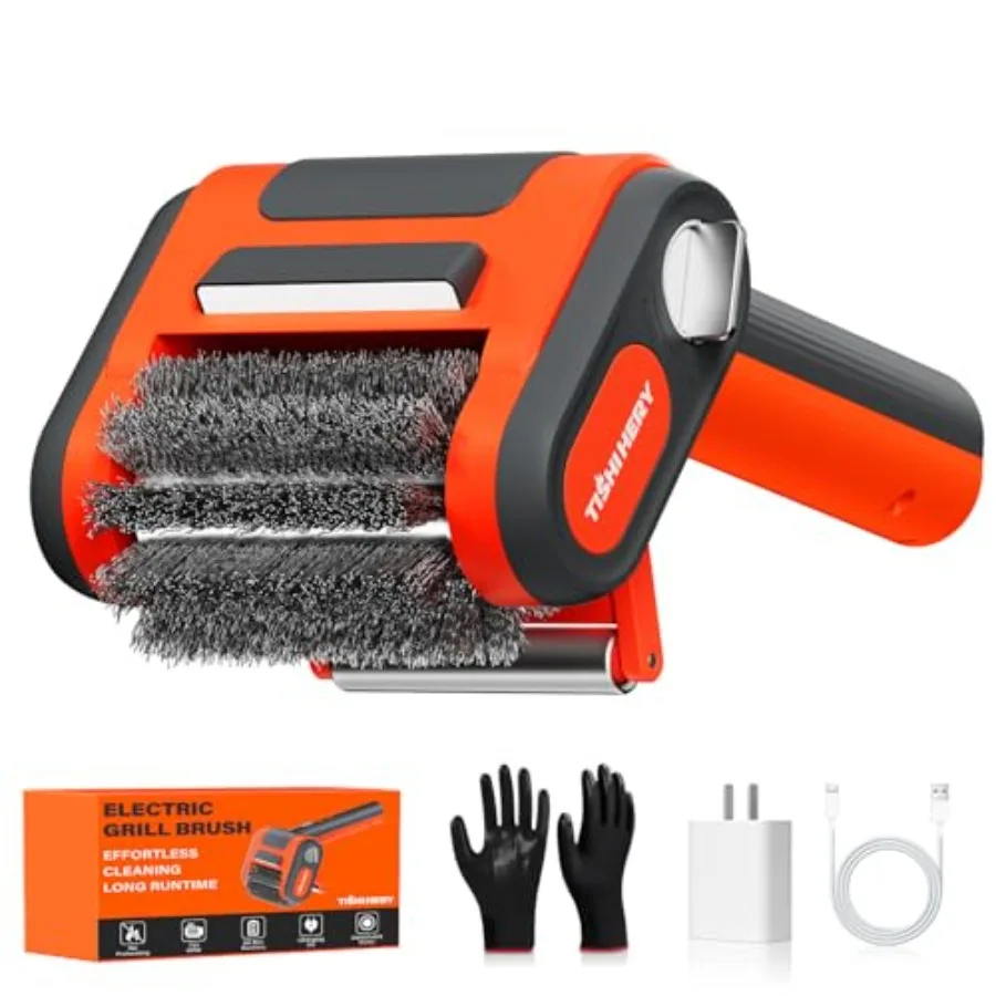 

Electric Grill Brush for Outdoor Grill 800 RPM Brush Head 3000mAh Battery No Preheating Grill 304 Stainless Steel Bristle Recha