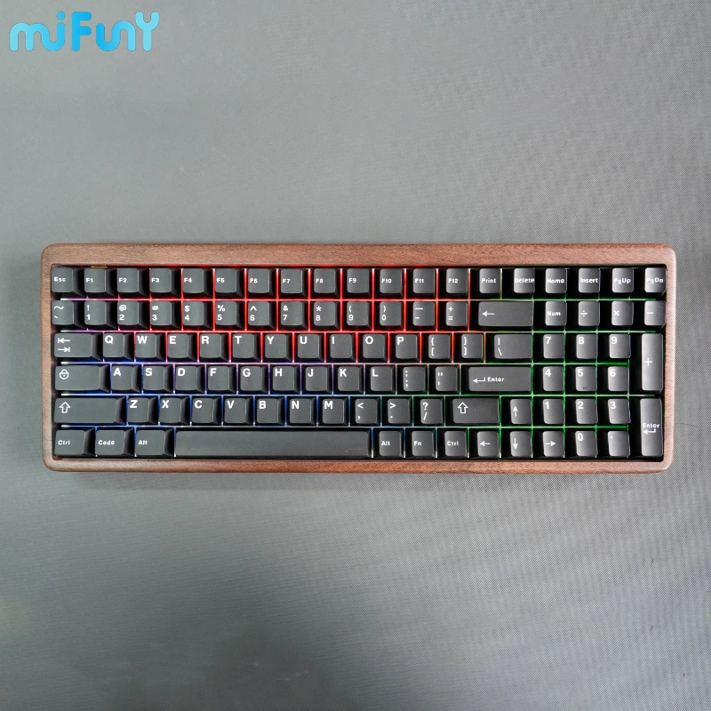 Imagem -05 - Mifuny-walnut Madeira Teclado Mecânico Bluetooth com Fio Dual-mode Hot Swap Rgb Backlight 100 Chaves Personalizado Gaming Teclados